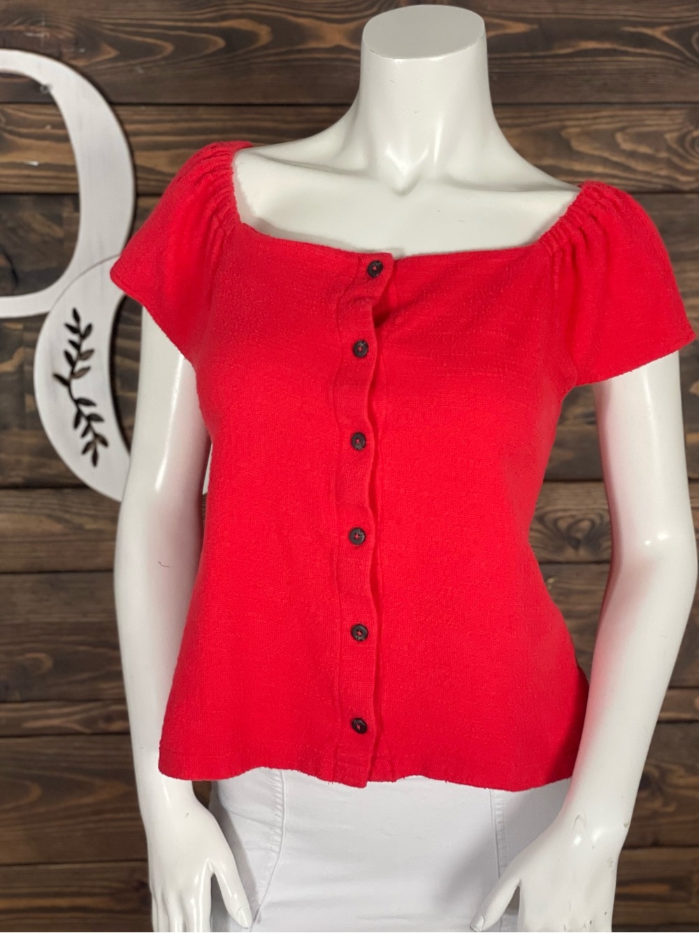 Madewell | Texture & Thread Tweed Button Down Cotton Blouse Heirloom Rose Red